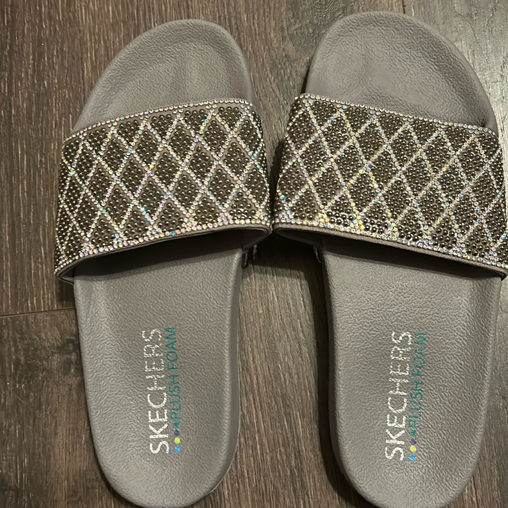 Sketchers sequined slides plush foam
